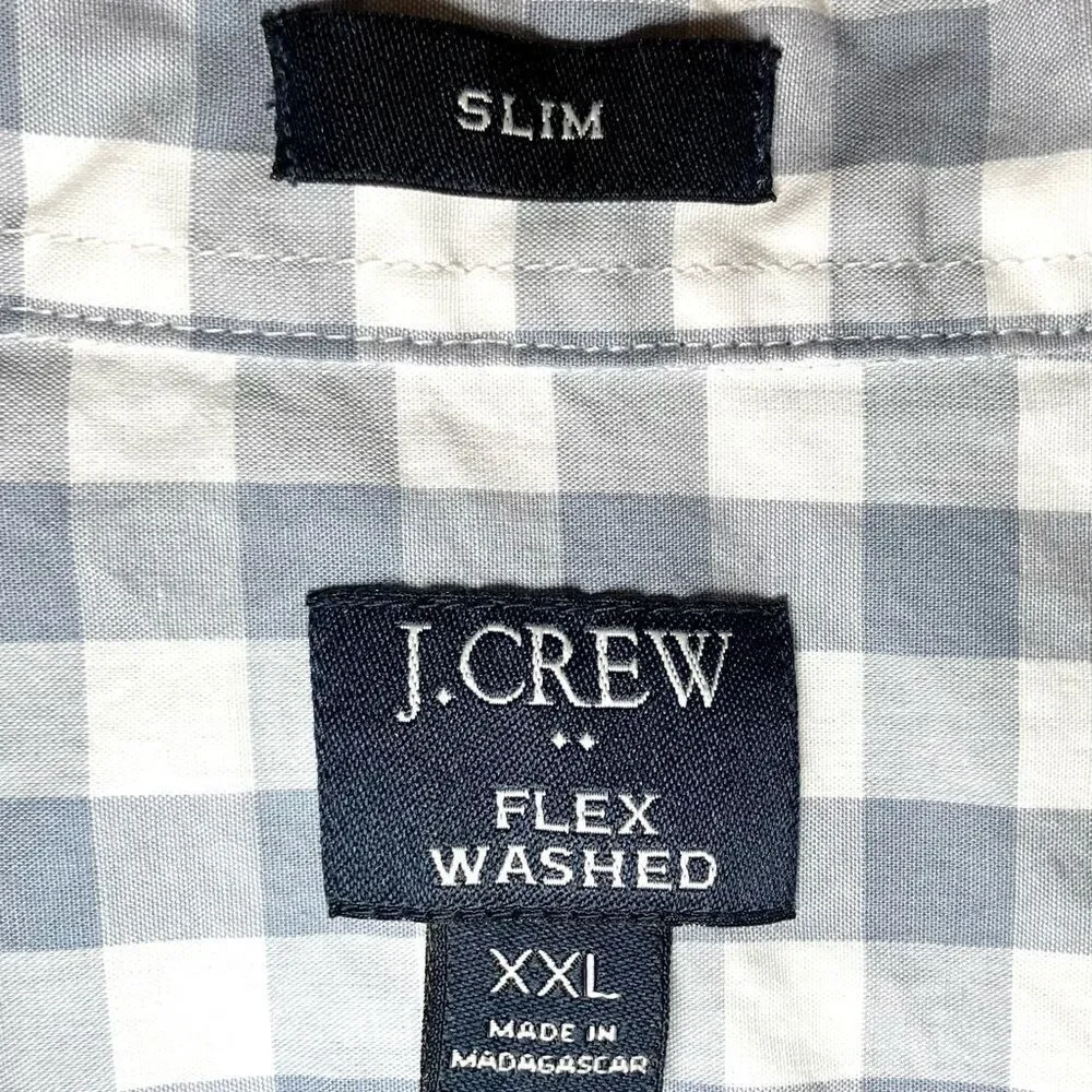 J Crew Flex Washed Slim Fit Check Button Down Shirt in Grey/White Men’s XXL